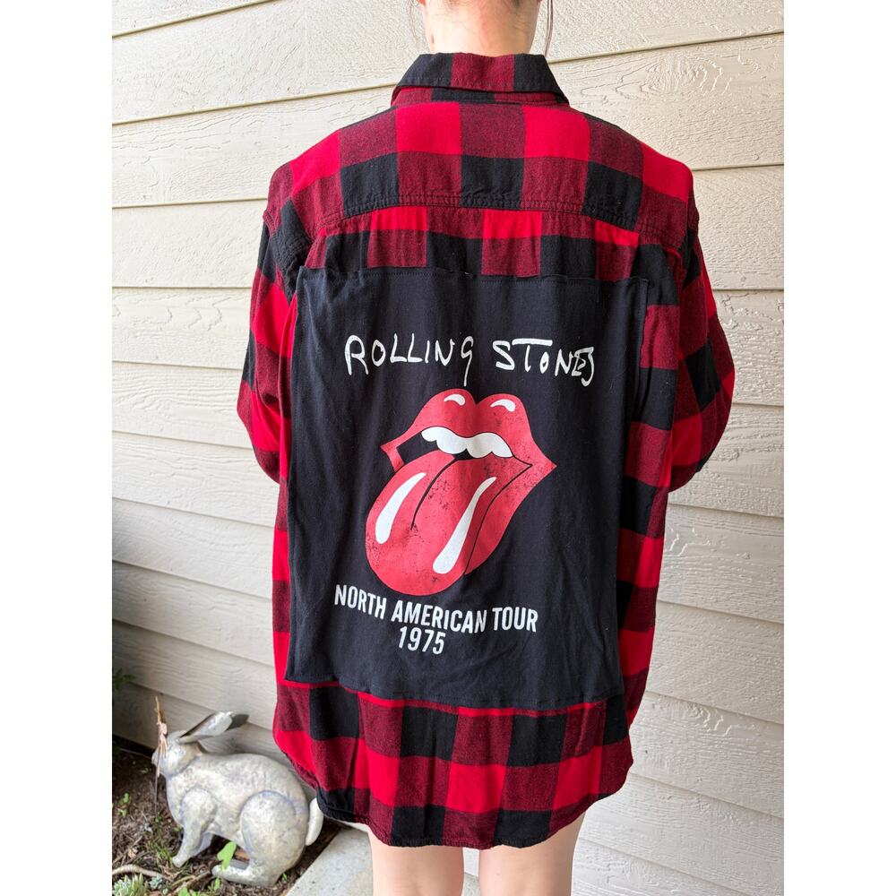 The Rolling Stones Upcycled Flannel shirt one of a kind unisex 2XL / XXL